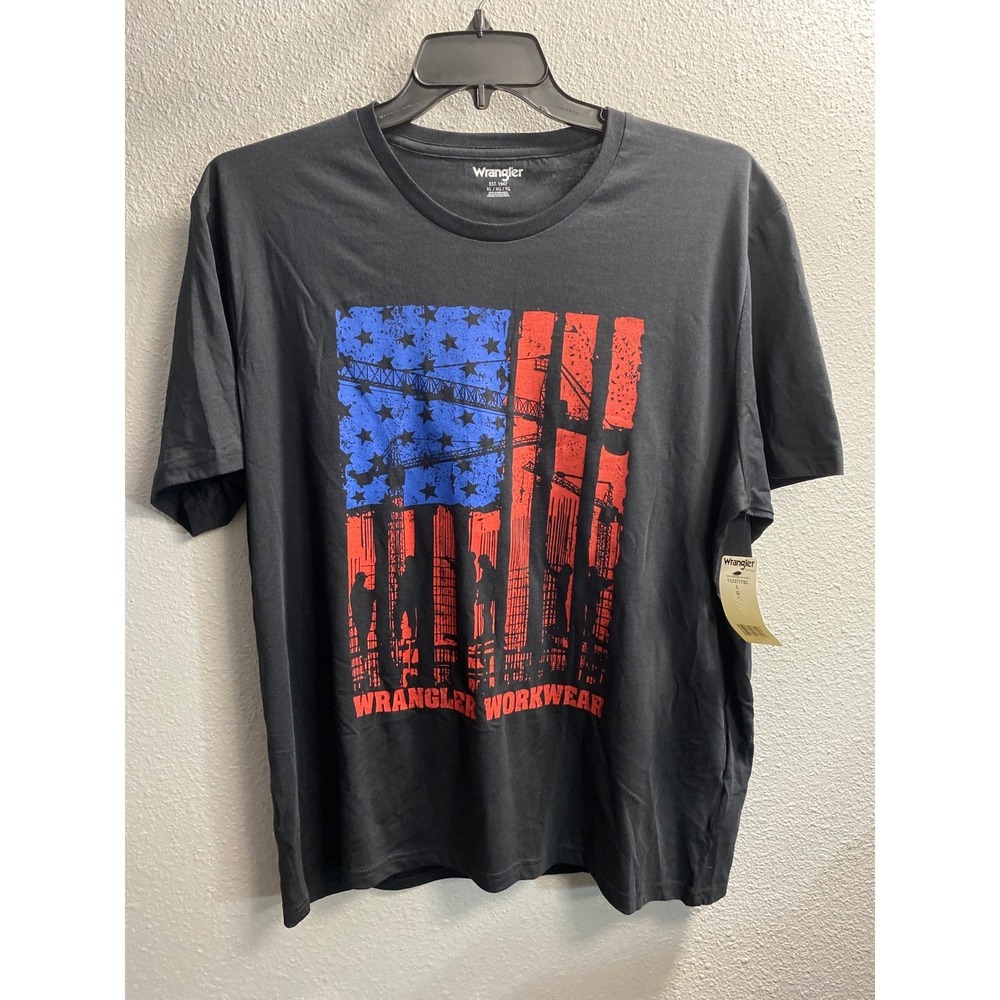 Wrangler Workwear Mens XL Black American Flag Construction Graphic T-Shirt New
